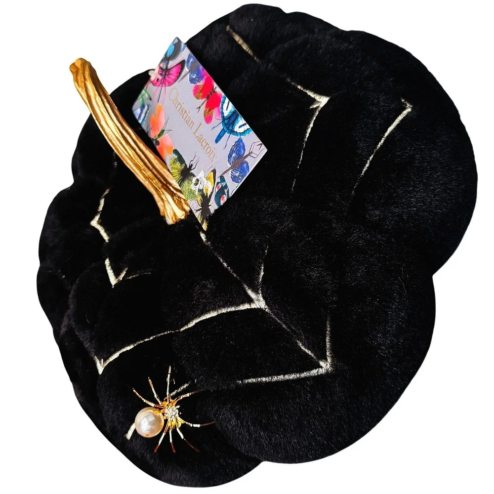 Christian Lacroix Halloween Whimsigoth Velvet Pumpkin Black White Spider Web NWT
